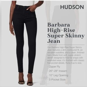 HUDSON Women's Barbara High Rise Super Skinny Jean black sz 29 NWT
